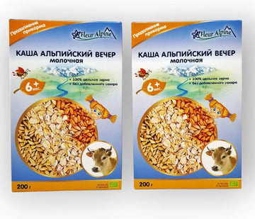 Fleur Alpine Organic Baby Alpine Evening Cereal With Milk - Gentle Nutrition Food For Babies From 6 Months - 200 Grams - Pack Of 2