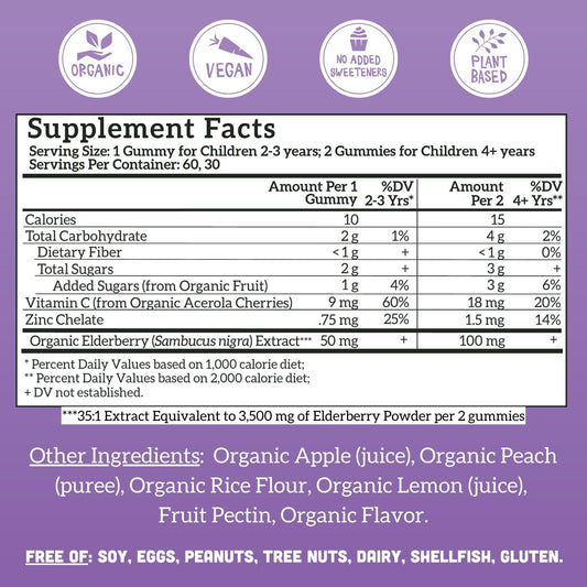 Llama Naturals Real Fruit Sambucus Elderberry Gummies for Kids | No Added Sugar Cane, Vegan, Organic Toddler Immune Support | Zinc & Natural Vitamin C | Children Immunity Boost | 60 ct (30 Days)