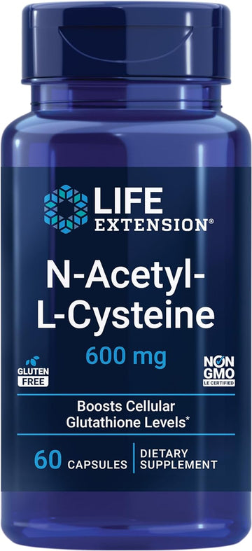 Life Extension N-Acetyl-L-Cysteine (Nac), Immune, Respiratory, Liver Health, Nac 600 Mg, Potent Antioxidant Support, Free-Radicals, Easy To Absorb, 60 Capsules