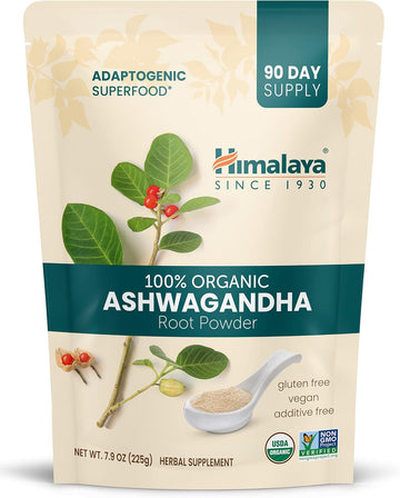 Himalaya Organic Ashwagandha Powder, Adaptogenic Superfood For Protein Shakes & Smoothies, 7.9 Oz, 3 Month Supply