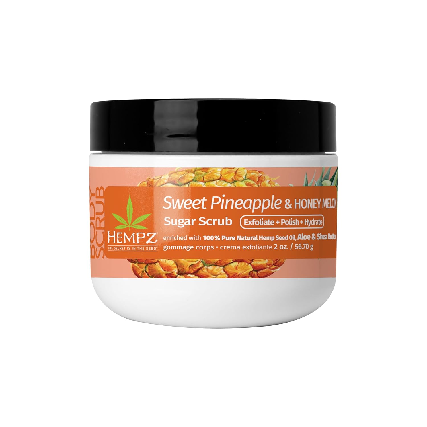 Hempz New Mini Sugar Body Scrub, Sweet Pineapple & Honey Melon, Travel Size, 2 Oz