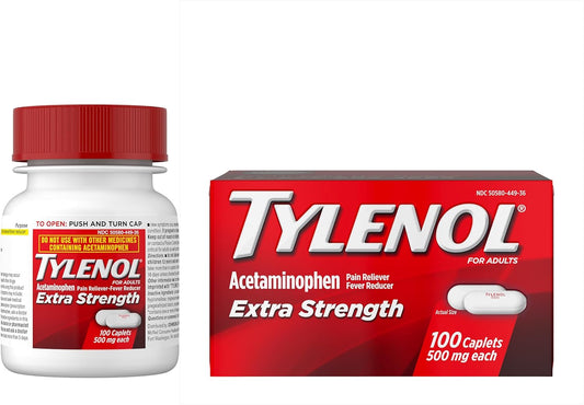 Tylenol Extra Strength Caplets with 500 mg Acetaminophen Pain Reliever Fever Reducer ct, no Flavour, 100 Count