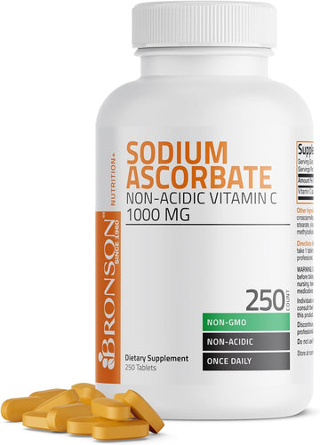 Sodium Ascorbate Non Acidic Vitamin C 1000 Mg Tablets - Gentle On The Stomach - Immune System Booster - Powerful Antioxidant - Non Gmo Vitamin C Supplement, 250 Count