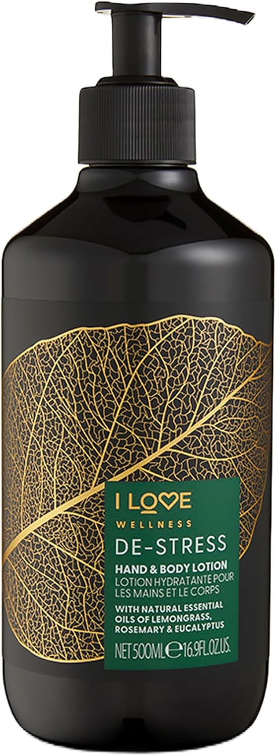 I Love Wellness Destress Hand & Body Lotion, With Natural Essential Oils Of Lemongrass, Rosemary & Eucalyptus, With Avocado Oil & Shea Butter, Energising Blend, Vegetarian & Vegan-Friendly - 500Ml
