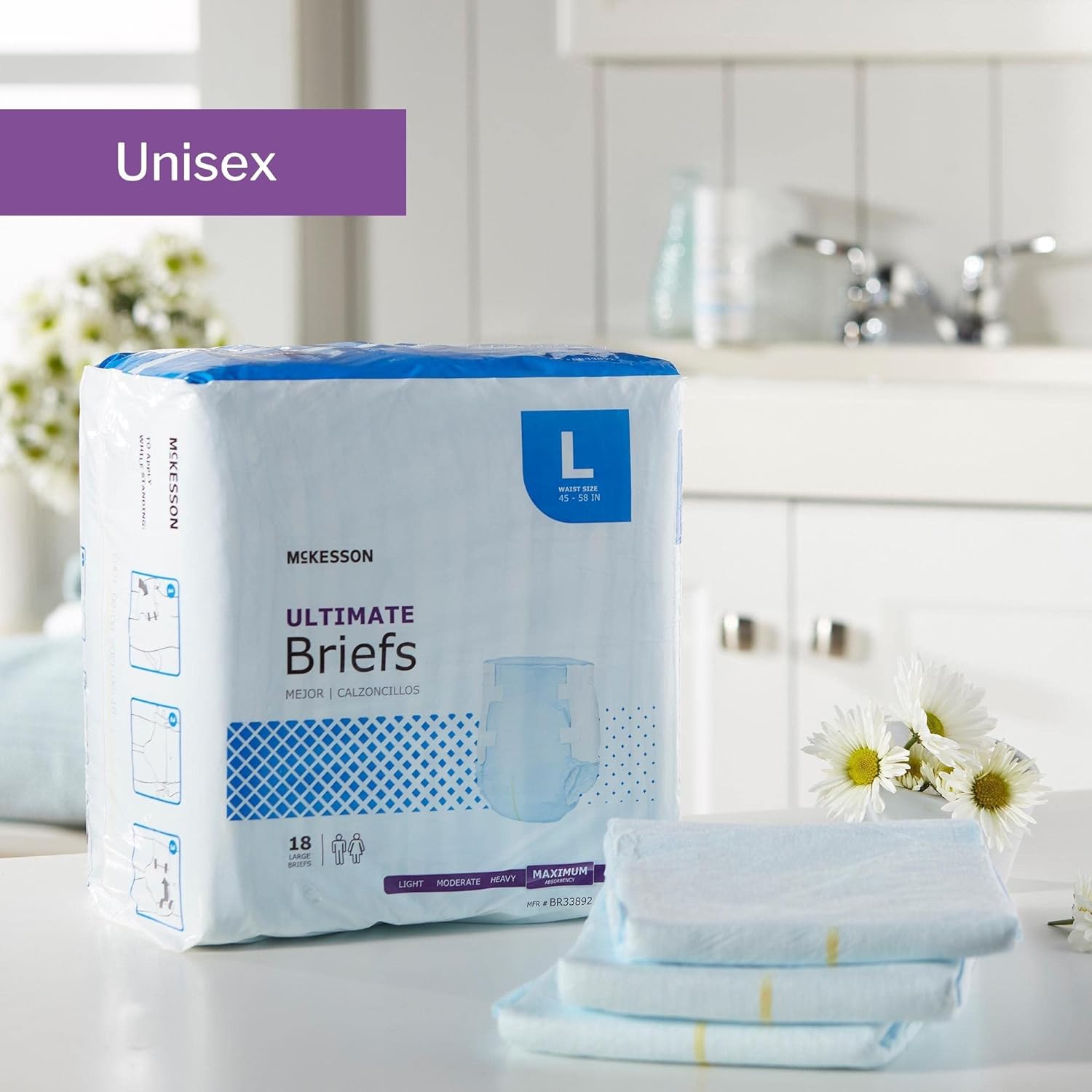 McKesson Ultimate Briefs, Incontinence, Maximum Absorbency, Large, 18 Count, 4 Packs, 72 Total : Health & Household