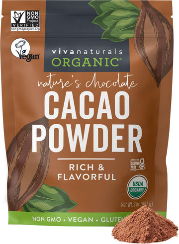 Viva Naturals Organic Cacao Powder, 2lb - Unsweetened Cocoa Powder With Rich Dark Chocolate Flavor, Perfect for Baking & Smoothies - Certified Vegan, Keto & Paleo, Non-GMO & Gluten-Free, 907 g