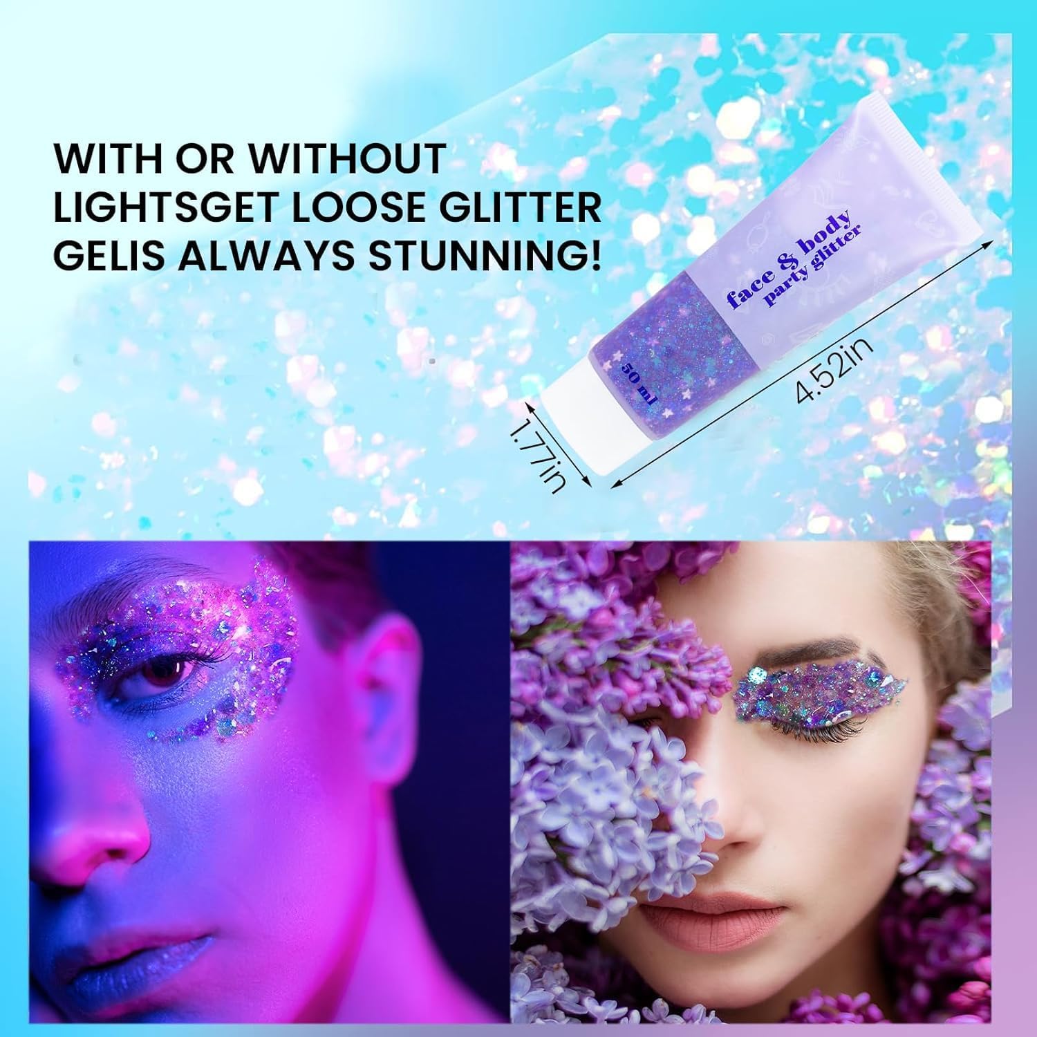 Beliky Girl Body Glitter Gel, 50ML Face Glitters Body Gel Sequins Shimmer Liquid Eyeshadow, Mermaid Sequins Liquid Holographic Glitter Gel, Chunky Glitter for Face Hair Nails (Purple) : Amazon.co.uk: Beauty