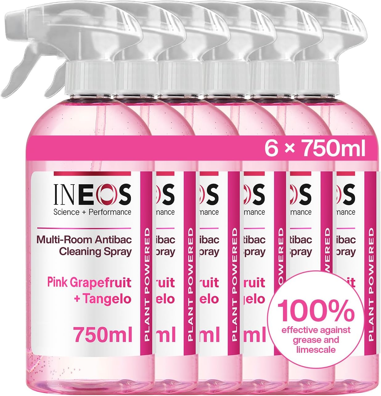Ineos Next-Gen Cleaning Antibac Spray, 4.5L (750Ml X 6), Multi-Room, Plant Powered, Limescale + Grease Remover, Kills 99.9% Of Bacteria + Viruses, Sea Minerals + Wild Jasmine