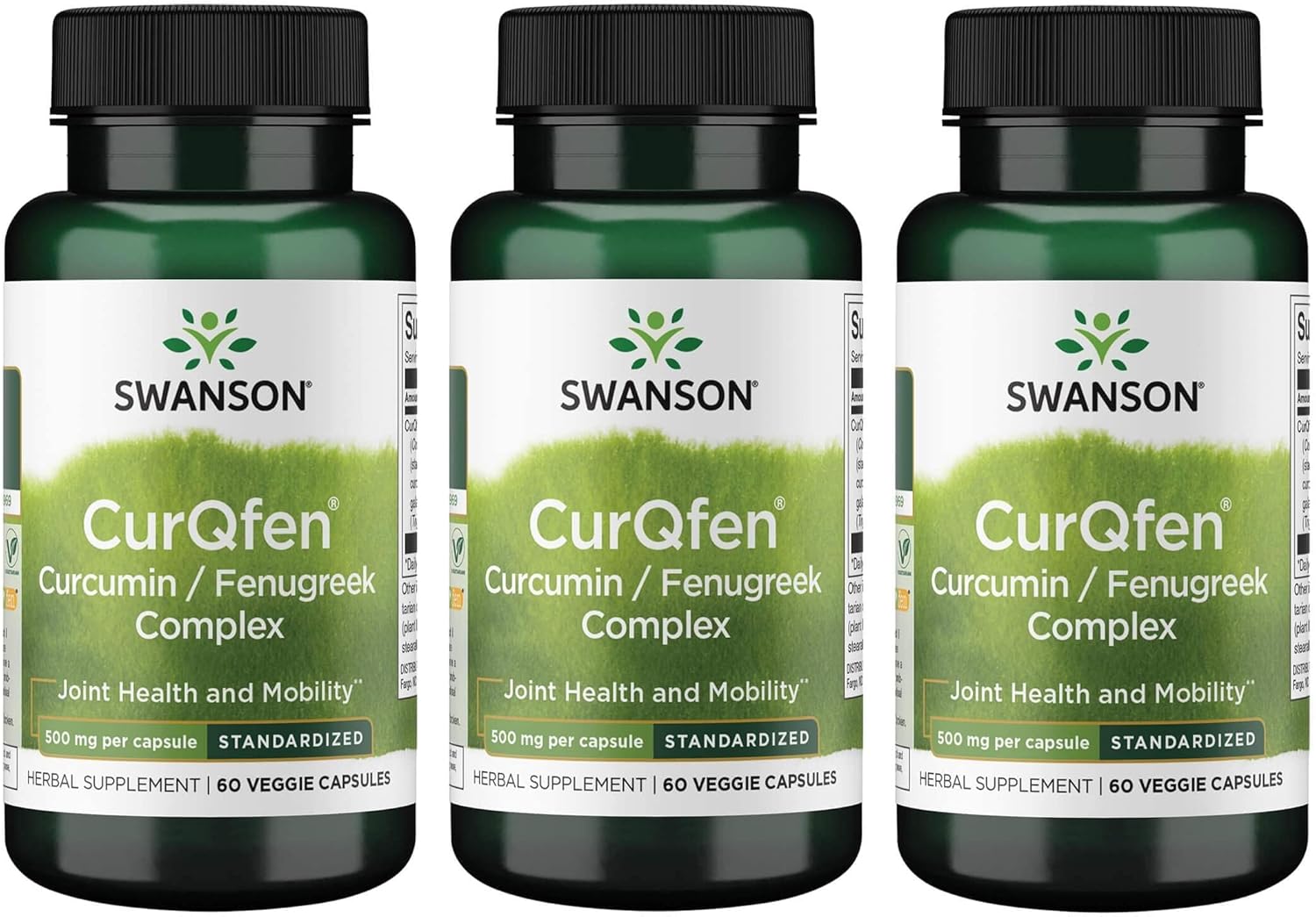 Swanson Controlled Release Curqfen Curcumin/Fenugreek Complex 60 Veg Capsules (3 Pack)