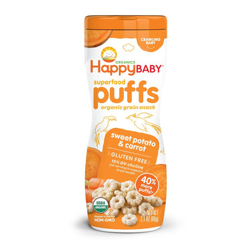 Happy Baby Organics Superfood Puffs, Sweet Potato & Carrot, Packaging May Vary, 2.1 Oz, Pack Of 6