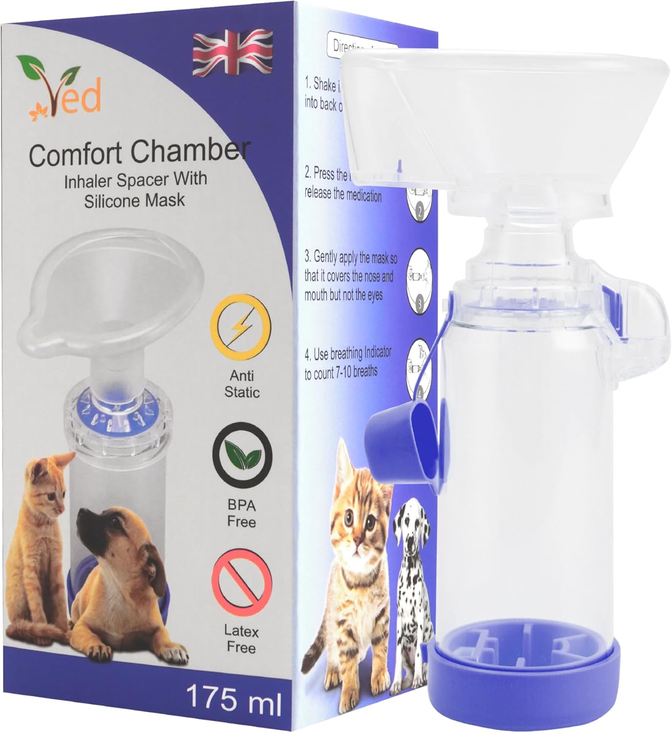 Pet Inhaler Spacer (Comfort Chamber) For Improved Breathing Of Your Cat, Dog And Furry Friend (Blue)