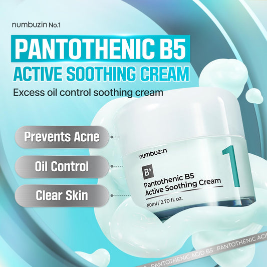 Numbuzin No.1 Pantothenic B5 Active Soothing Cream | Lightweight Facial Moisturizer, Excess Oil Control, Acne Soothing, Pantothenic Acid, Hydrating, Non-Comedogenic | 2.70 Fl Oz