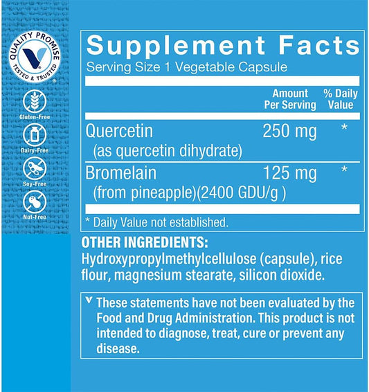 The Vitamin Shoppe Quercetin with Bromelain, Antioxidant That Supports A Healthy Immune for All Seasons (180 Capsules)