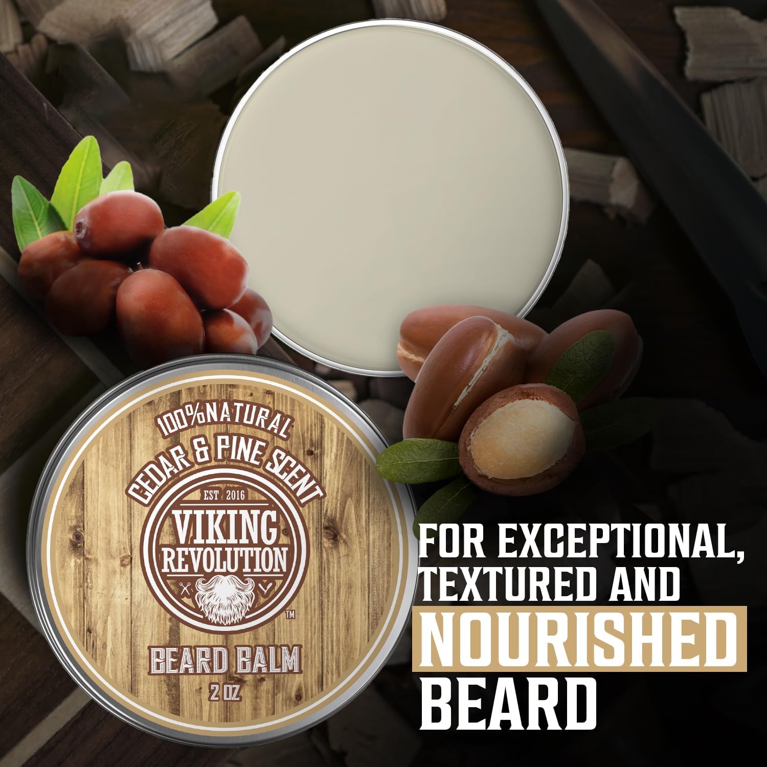 Viking Revolution Beard Balm Cedar & Pine Scent w/Argan & Jojoba Oils - Styles, Strengthens & Softens Beards & Mustaches - Leave in Conditioner Wax for Men : Beauty & Personal Care