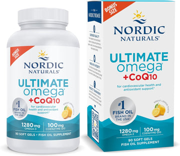 Nordic Naturals Ultimate Omega + Coq10, Lemon - 90 Soft Gels - 1280 Mg Omega-3 + 100 Mg Coq10 - Heart Health, Cellular Energy, Antioxidant Support - Non-Gmo - 45 Servings