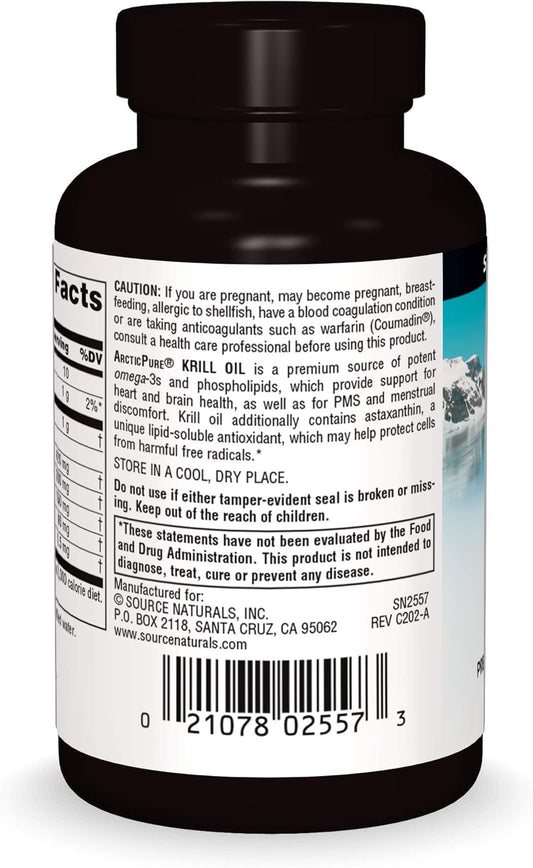 Source Naturals Arcticpure Krill Oil 1000 Mcg Premium Omega-3 For Heart, Brain, And Pms* 1,000 Mg - 30 Softgels