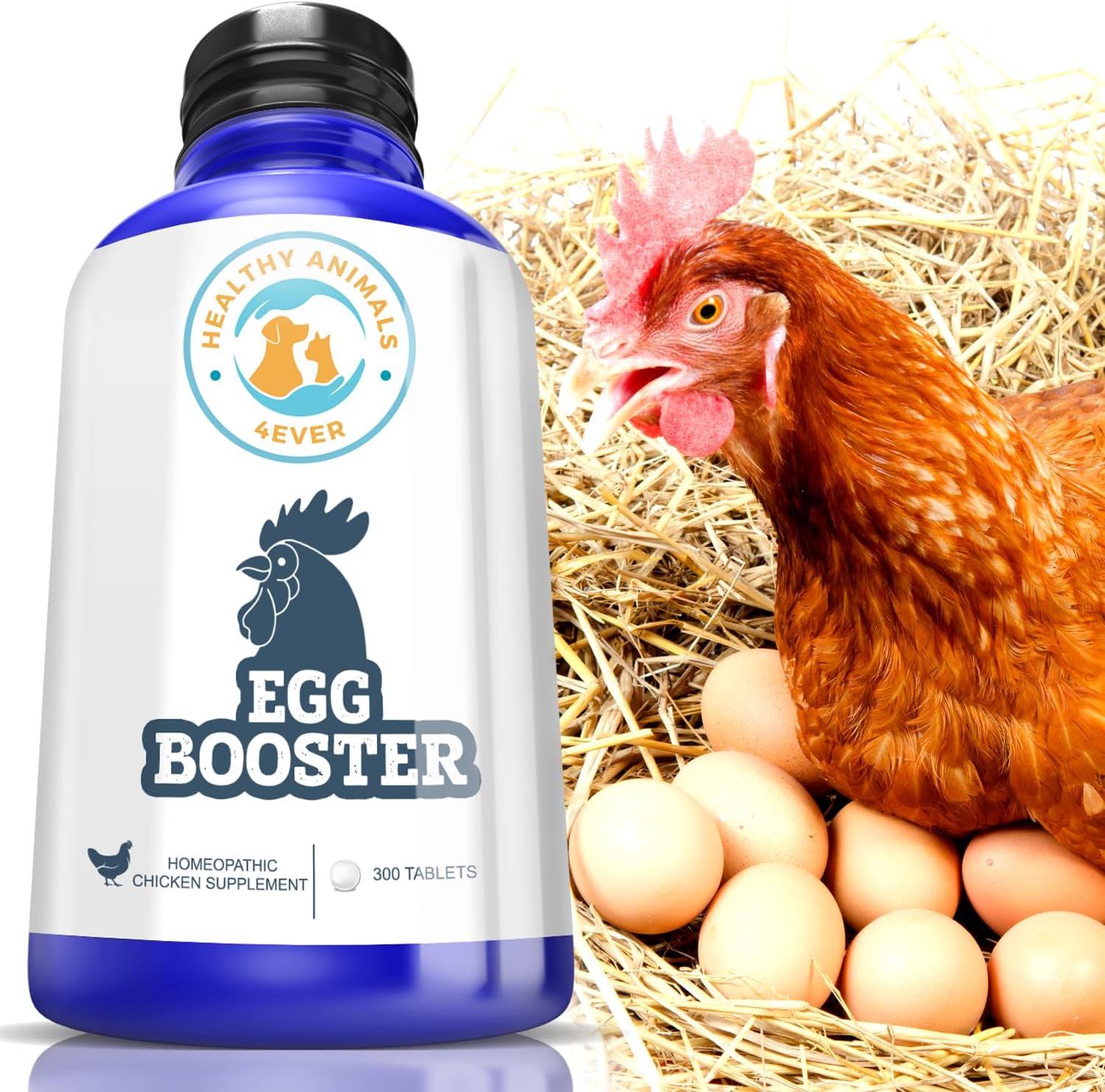 All-Natural Chicken Egg Booster Supplement - Natural Stress Relief to Promote Stronger Eggshells - Homeopathic & Highly Effective - 300 Chicken Egg Strengthening Tablets