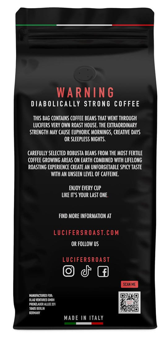 Lucifers Roast 4X2.2Lb Coffee Beans From Italy - Extra Strong Espresso Dark Roast - Low Acidity - For Automatic Coffee Machines Or Espresso Makers - 100% Robusta (Whole Beans, 4X2.2Lb)