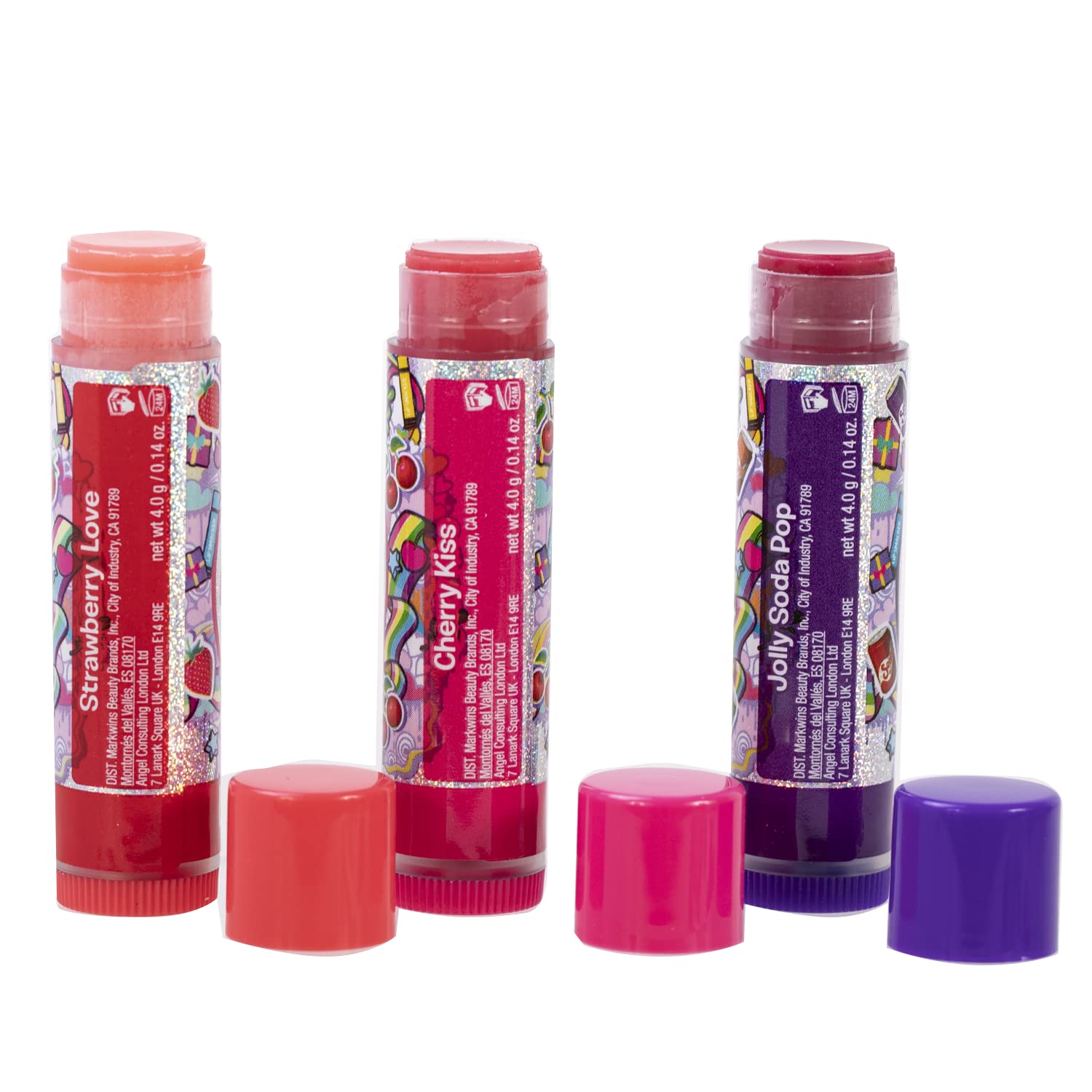 Lip Smacker Original & Best Christmas Flavored Candy Cane Lip Balm Trio- Purple Soda Pop, Cherry, Icy Strawberry : Everything Else