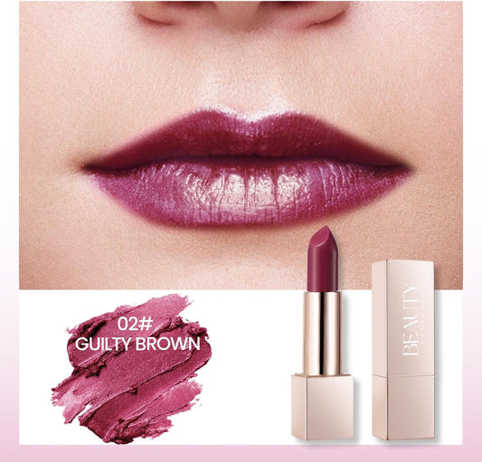 Beauty Searcher Metallic Shine Lipstick 3D Makeup For Woman Velvet Matte Lipsticks Moisturizing No-Stick Cup Lip Makeup, Long Lasting Waterproof Shine Lipstick(Guilty Brown)