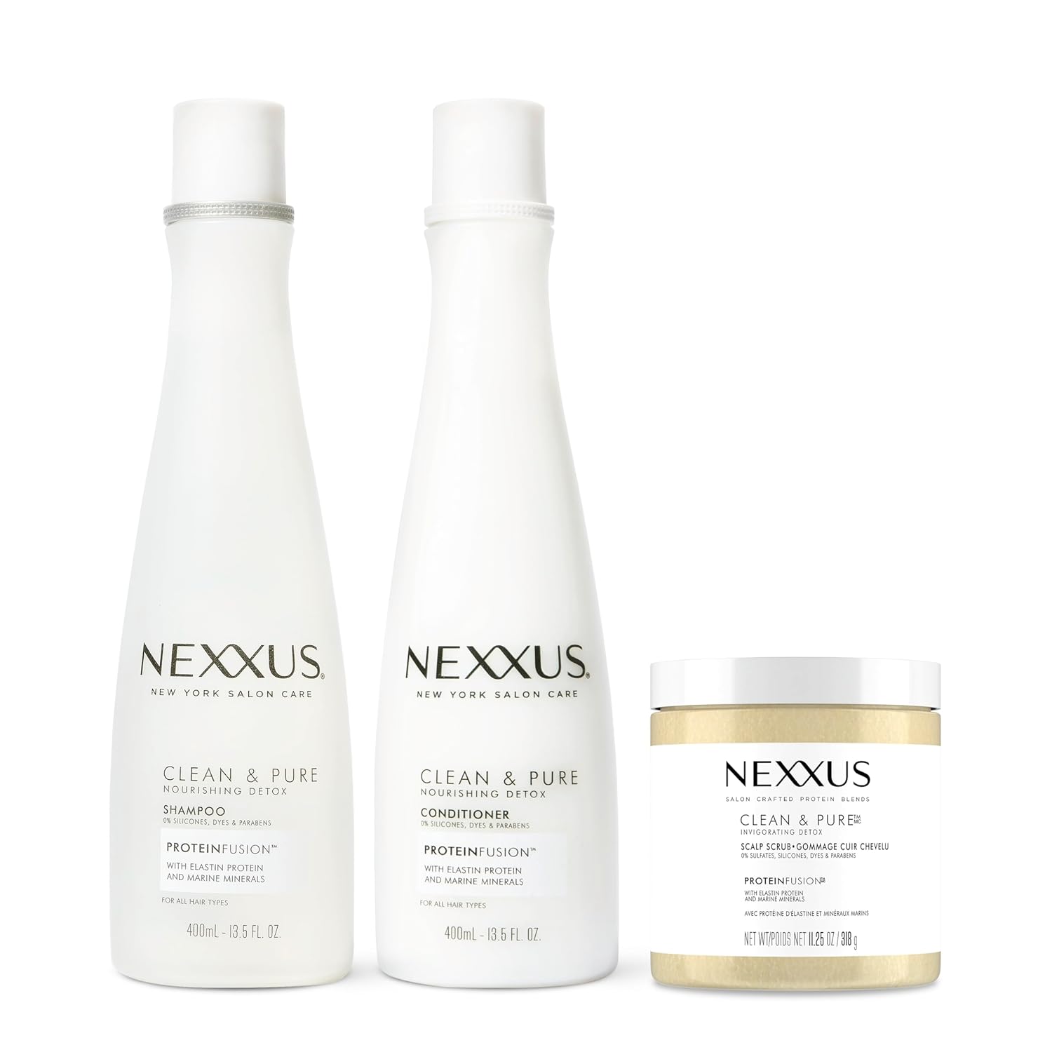 Nexxus Clean & Pure Hair Regimen Pack Shampoo, Conditioner And Scrub Detox Hair Products Sulfate Free, Silicone Free, Paraben Free 3 Count