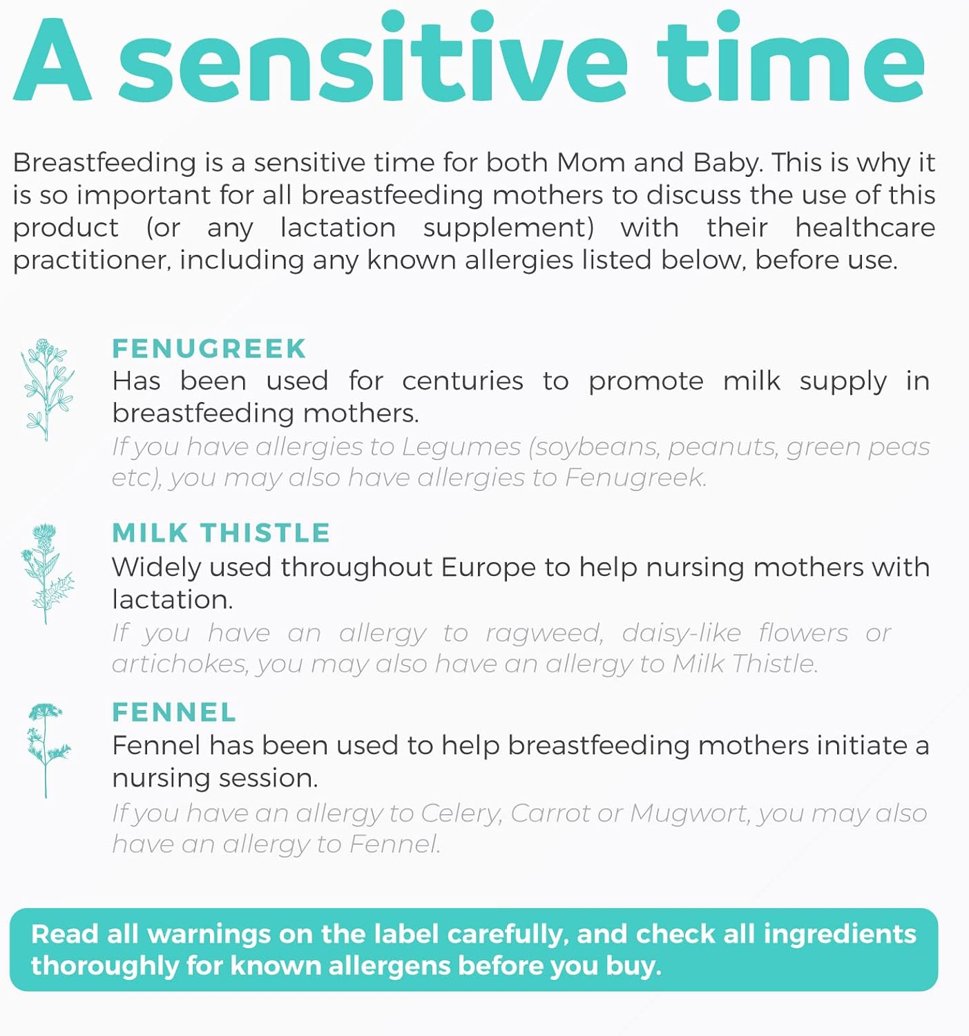 USDA Organic Lactation Supplement - Increase Milk Supply with Herbal Breastfeeding Support - Aid for Mothers - Organic: Fenugreek Seed, Fennel & Milk Thistle - 60 Vegan Capsules (No Pills or Cookies) : Health & Household
