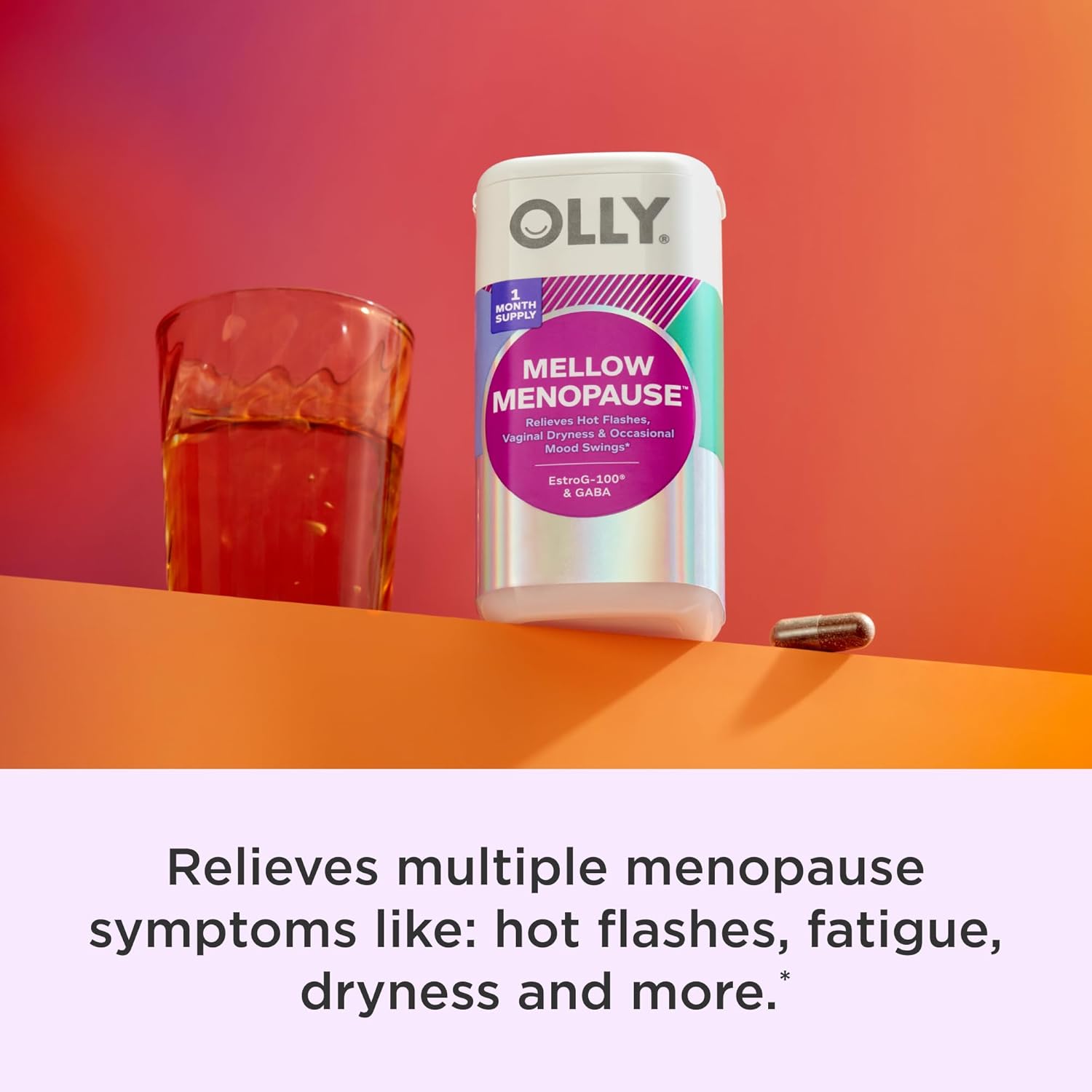 OLLY Mellow Menopause Supplements for Women, Relieves Hot Flashes, Vaginal Dryness & Occasional Mood Swings,* Estro-G100®, GABA, Vegan Capsules, 1 Month Supply - 30 Count : Health & Household