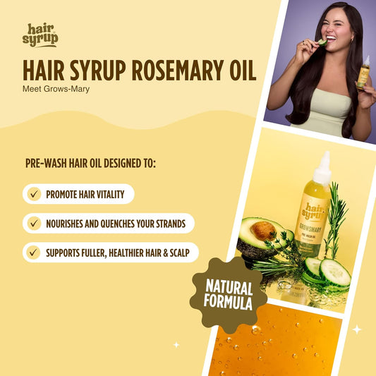 Hair Syrup | Rosemary Pre-Wash Hair Oil | Made With Rosemary, Thyme, Cucumber & Avocado | Nourish Your Scalp & Mind With Growsmary | Vegan | 100% Natural | 300Ml Pump Bottle Applicator