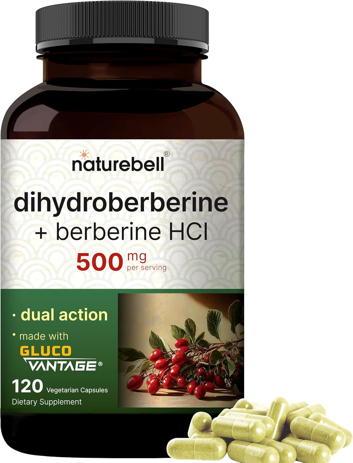 Naturebell Dihydroberberine With Berberine Hcl 500Mg, 120 Veggie Capsules | 5X Better Absorbed With Glucovantage – Supports Balanced Sugar Levels & Heart Health – Non-Gmo, Vegan-Friendly