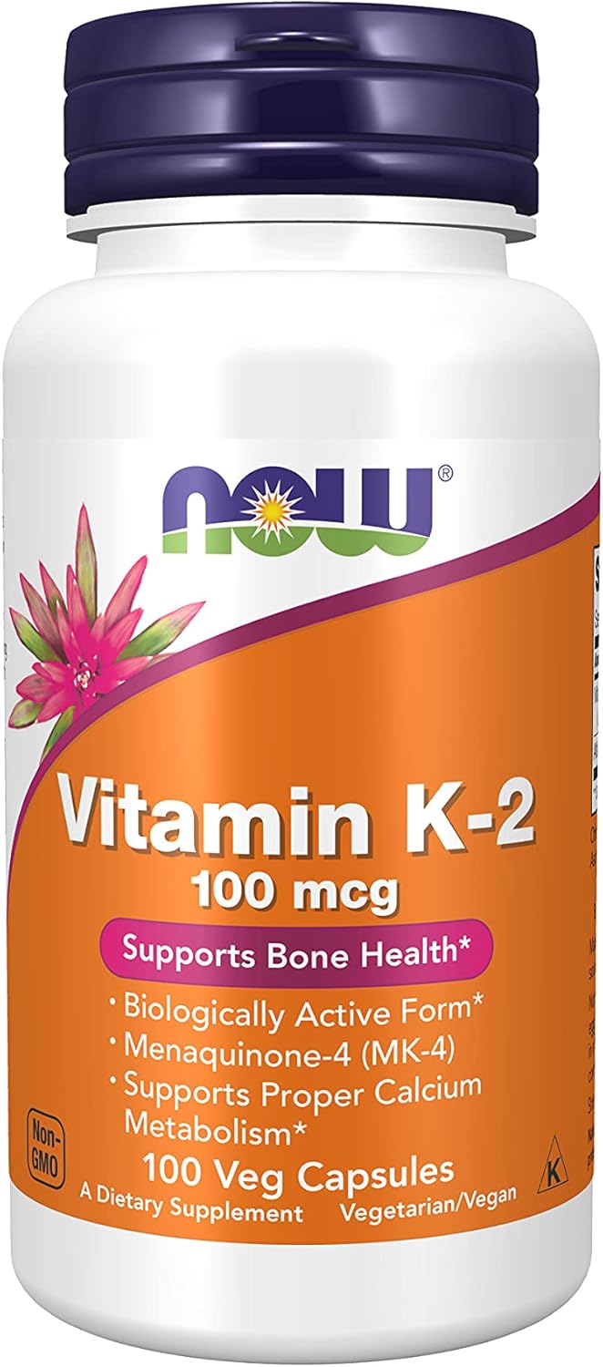 NOW Supplements, Vitamin K-2 100 mcg, Menaquinone-4 (MK-4), Supports Bone Health*, 100 Veg Capsules