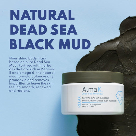 Alma K Natural Dead Sea Black Mud Mask - Dead Sea Mud Mask For Women - Beauty Mask - Organic Mud Mask For Body - Natural Skin Care Products - 15.2 Oz