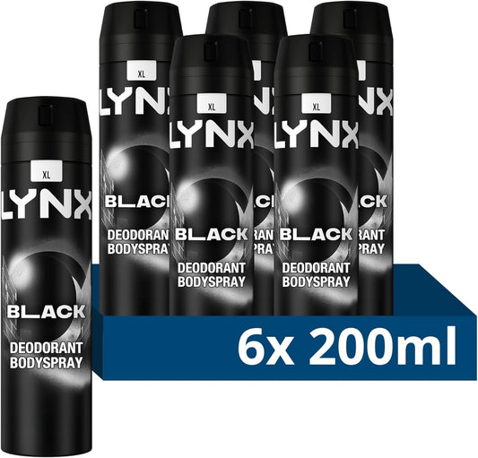Lynx Black Aerosol Body Spray Men'S Deodorant Spray With A Frozen Pear & Cedarwood Scent For 48 Hours Of Odour-Busting, High Definition Fragrance 3X 200 Ml