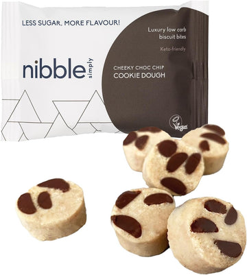 Nibble Simply Cheeky Choc Chip Cookie Dough - Low Carb, Lower Sugar, Keto, Vegan (12 X 36G Packs)