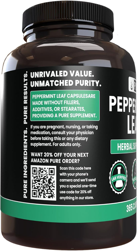 Pure Original Ingredients Peppermint Leaf (365 Capsules) No Magnesium Or Rice Fillers, Always Pure, Lab Verified