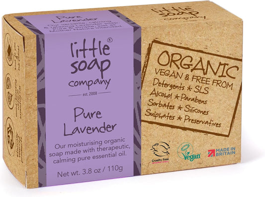 Little Soap Company Organic Soap Bar - Vegan, Cruelty Free, No Sls Or Parabens, With English Lavender, Natural, & Eco Friendly, Body, Face & Hand Bar Of Soap (110G)