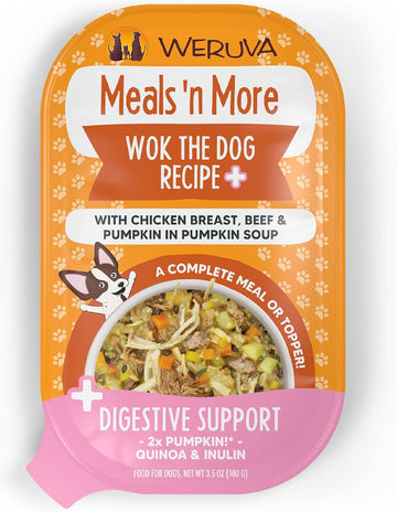 Weruva Meals 'N More Natural Wet Dog Food, Wok The Dog Plus Digestive Support, 3.5Oz Cup (Pack Of 12)