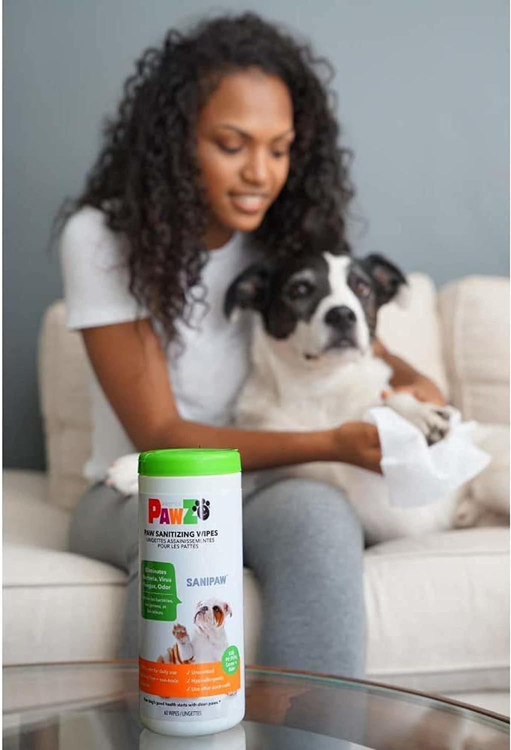 PAWZ Protex SaniPaw Odor Eliminating Dog Paw Wipes (60 Wipes) Cleansing Dog Grooming Wipes, Simple & Safe Lickable Ingredients - Paw Cleaner for Dogs, Pet Wipes