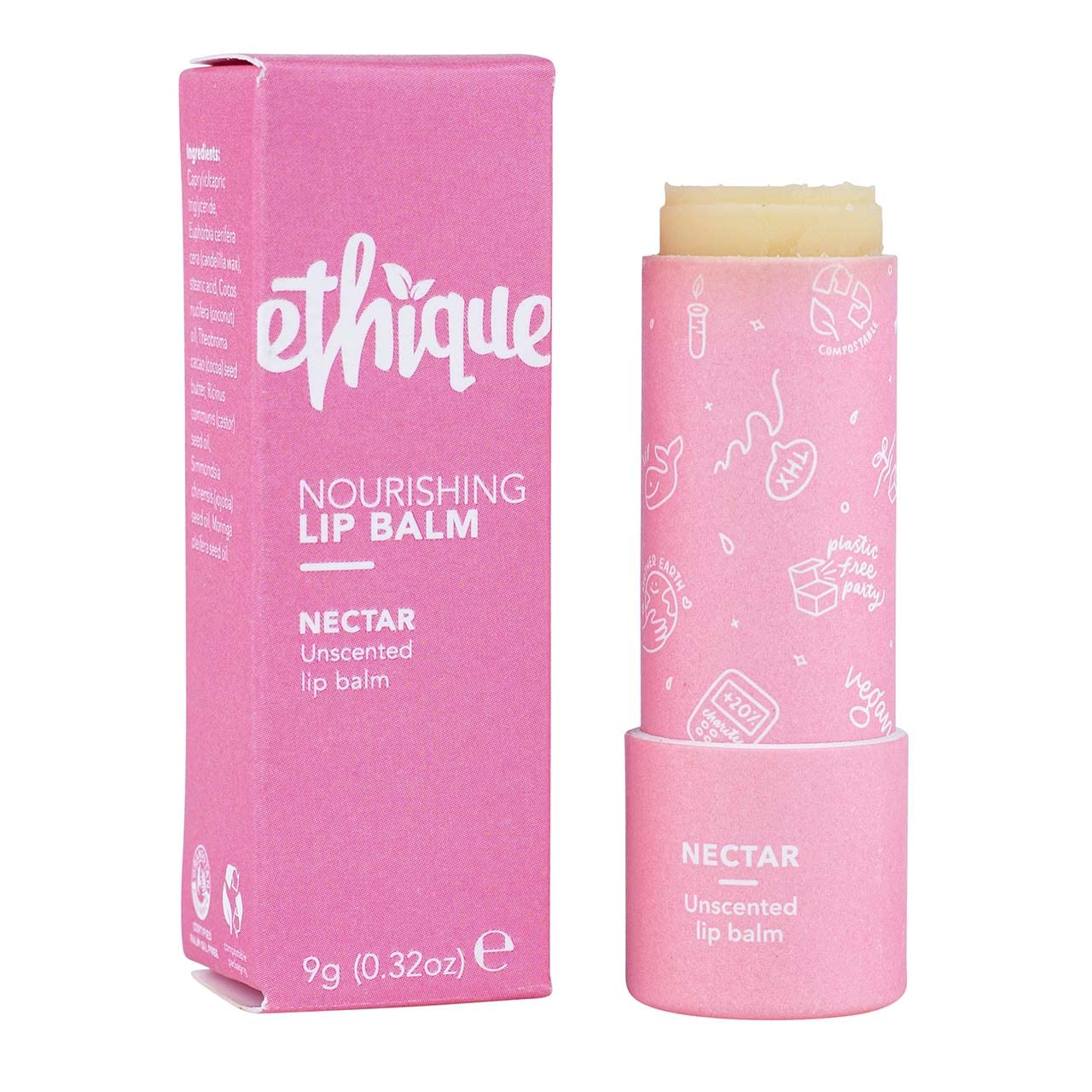 Ethique Nectar Unscented Lip Balm - Plastic-Free, Vegan, Cruelty-Free, Eco-Friendly, 0.32 oz (Pack of 1)