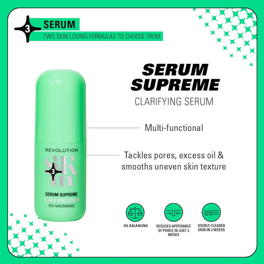 Revolution Skin, 10% Niacinamide Clarifying Face Serum, Hydrates & Smoothes Skin, Vegan & Cruelty-Free, 30Ml
