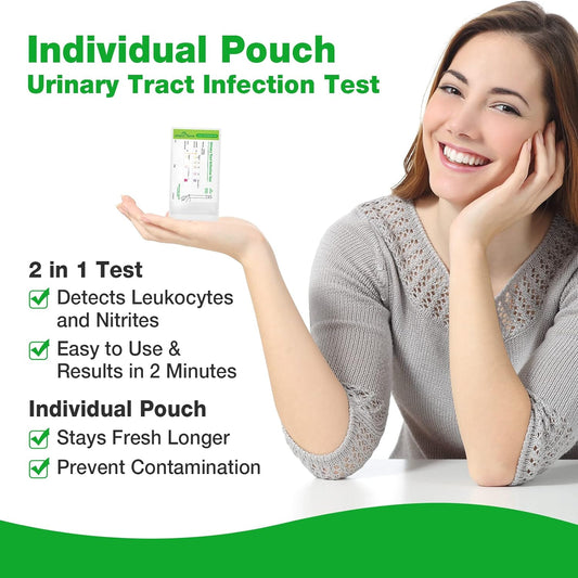 Easy@Home Urine Tract Infection Test: UTI Test Strips Individual Pouch for Women and Men Detects Leukocytes Nitrites - 2 in 1 Accurate Urinary Testing Kit for Home Use Tests 30 Count