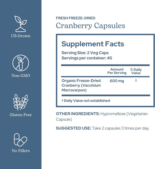 Eclectic Institute Raw Fresh Freeze-Dried Non-Gmo Cranberry | Urinary Tract Support | 90 Ct (300 Mg)