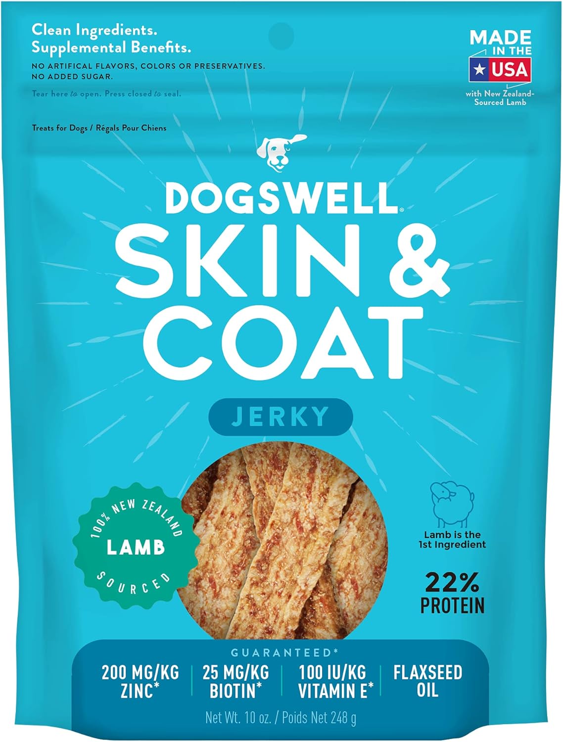 Dogswell Jerky Skin And Coat – Real Lamb Jerky Dog Treats With Skin & Coat Support (10 Oz. Lamb)