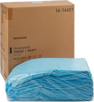 Mckesson Underpads, Tissue, Heavy, 3-Ply, Blue, 24 In X 36 In, 150 Count