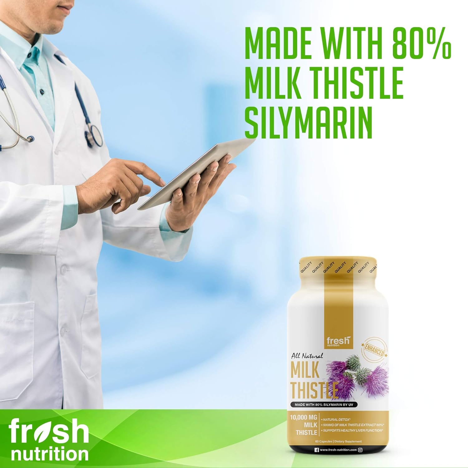 Milk Thistle Capsules - Strongest Available 10,000mg 80% Silymarin - Organic Cleanse & Detox Support Supplement - Extract Powder in Capsule Pill Form - Made in The USA : Health & Household