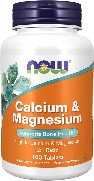 Now Foods Supplements, Calcium & Magnesium 2:1 Ratio, High Potency, Supports Bone Health*, 100 Tablets