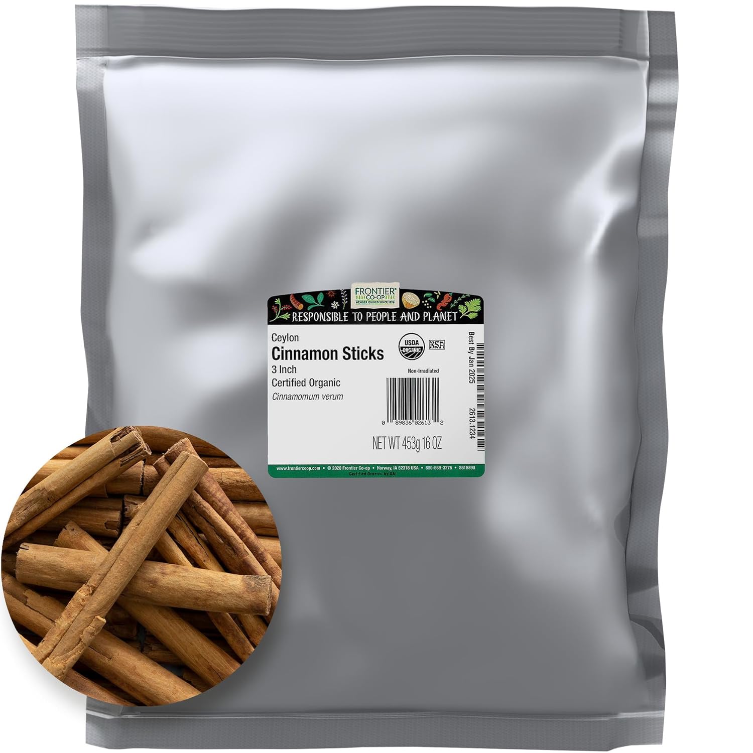 Frontier Co-op Organic 3" Ceylon Cinnamon Sticks, 1lb - Bulk Cinnamon Sticks for Crafts, Drinks, Holiday Recipes, Cinnamon Powder and More