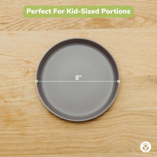 WeeSprout Bamboo Plates with Lids, Set of 4 Bamboo Plates for Kids, Kid-Sized Design, Bamboo Kids Plates with Lids for Leftovers, Dishwasher Safe (Blue, Green, Gray, & Beige)