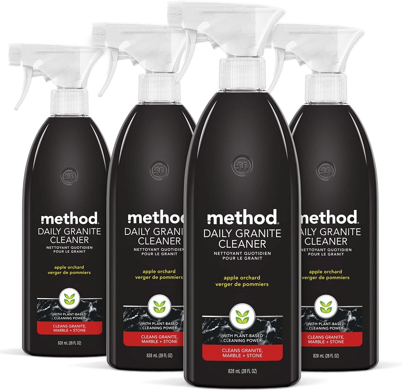 Method Daily Granite Cleaner Spray, Apple Orchard, Plant-Based Cleaning Agent for Granite, Marble, and Other Sealed Stone, 28 oz Spray Bottles (Pack of 4)