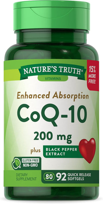 Coq10 200 Mg Softgels | 92 Count | Enhanced Absorption Supplement | With Black Pepper Extract | Non-Gmo, Gluten Free Supplement | By Nature'S Truth