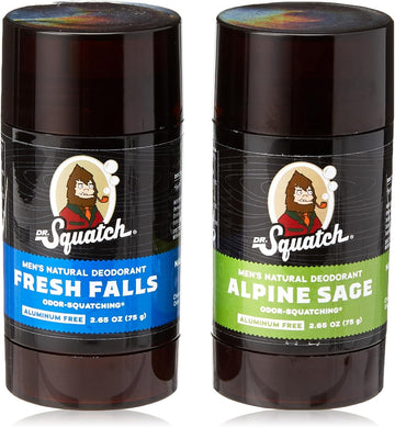 Dr. Squatch Natural Deodorant For Men – Odor-Squatching Men'S Deodorant Aluminum Free - Alpine Sage + Fresh Falls (2 Pack)